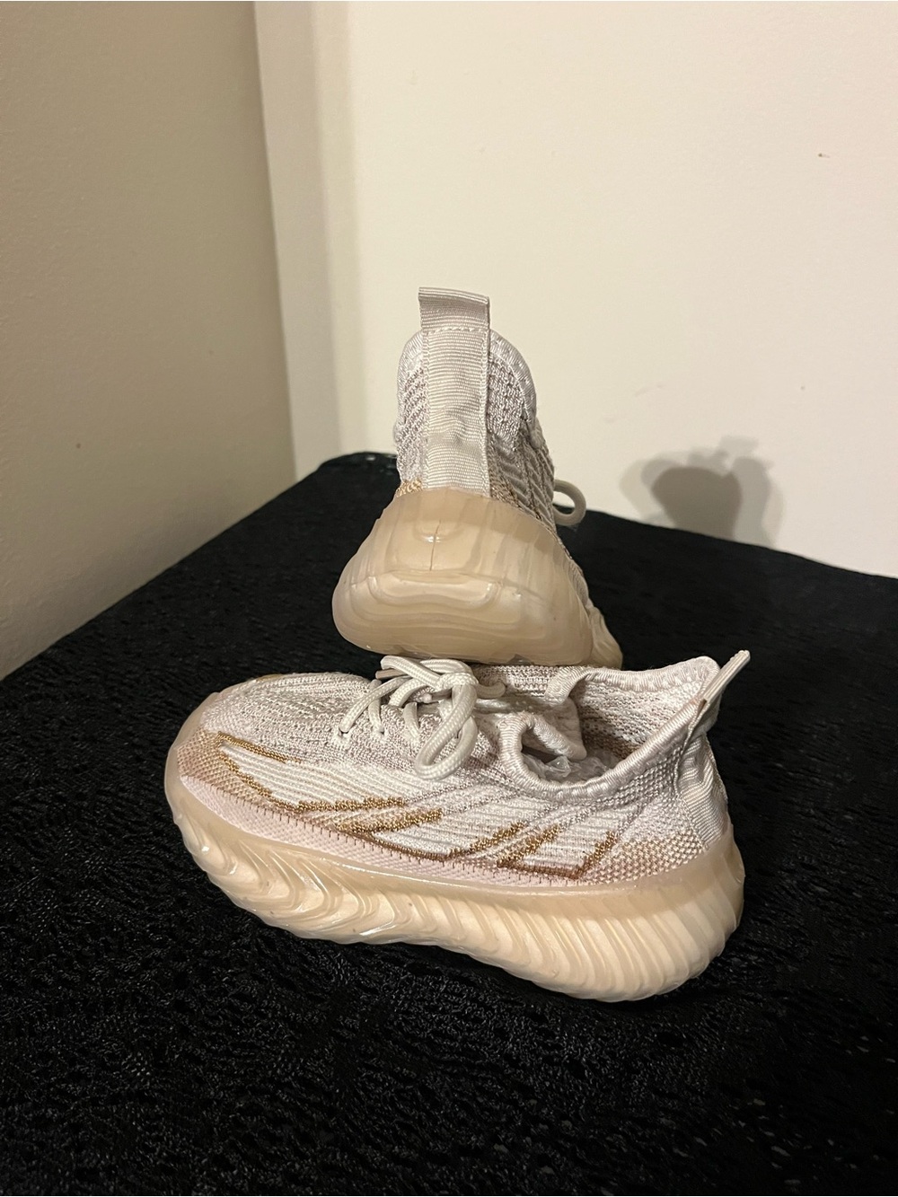 Kids Cream Knit Slip-On Sneakers with Tan Accents